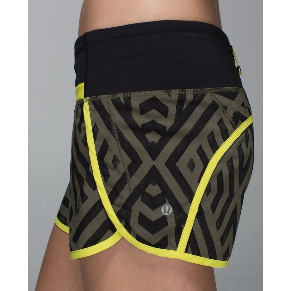 Lululemon Speed Up Shorts Fatigue Green Black Chevron Neon Trim Size 10